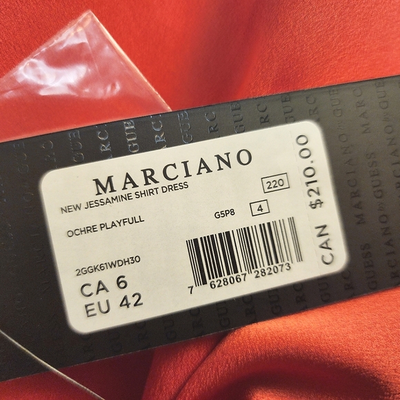 MARCIANO BY GUESS NEW JESSAMINE SHIRT DRESS, SIZE 6, RICH OCHRE PLAYFULL' COLOUR - Picture 6 of 6